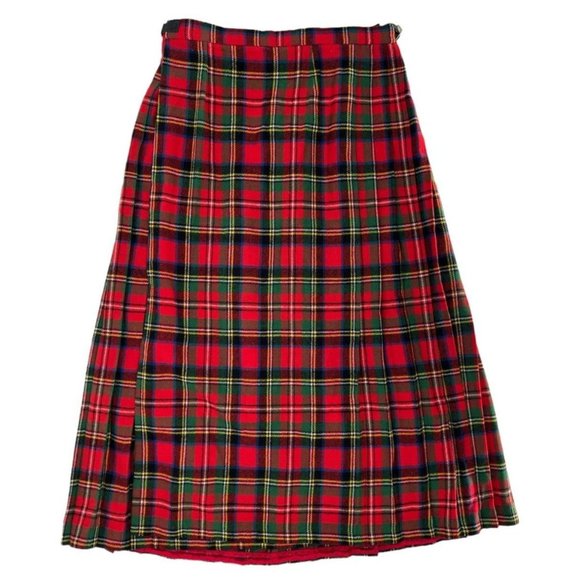 Brendella Wool Pleated Plaid Made In Ireland Red Kilt Size 14 - Picture 3 of 6
